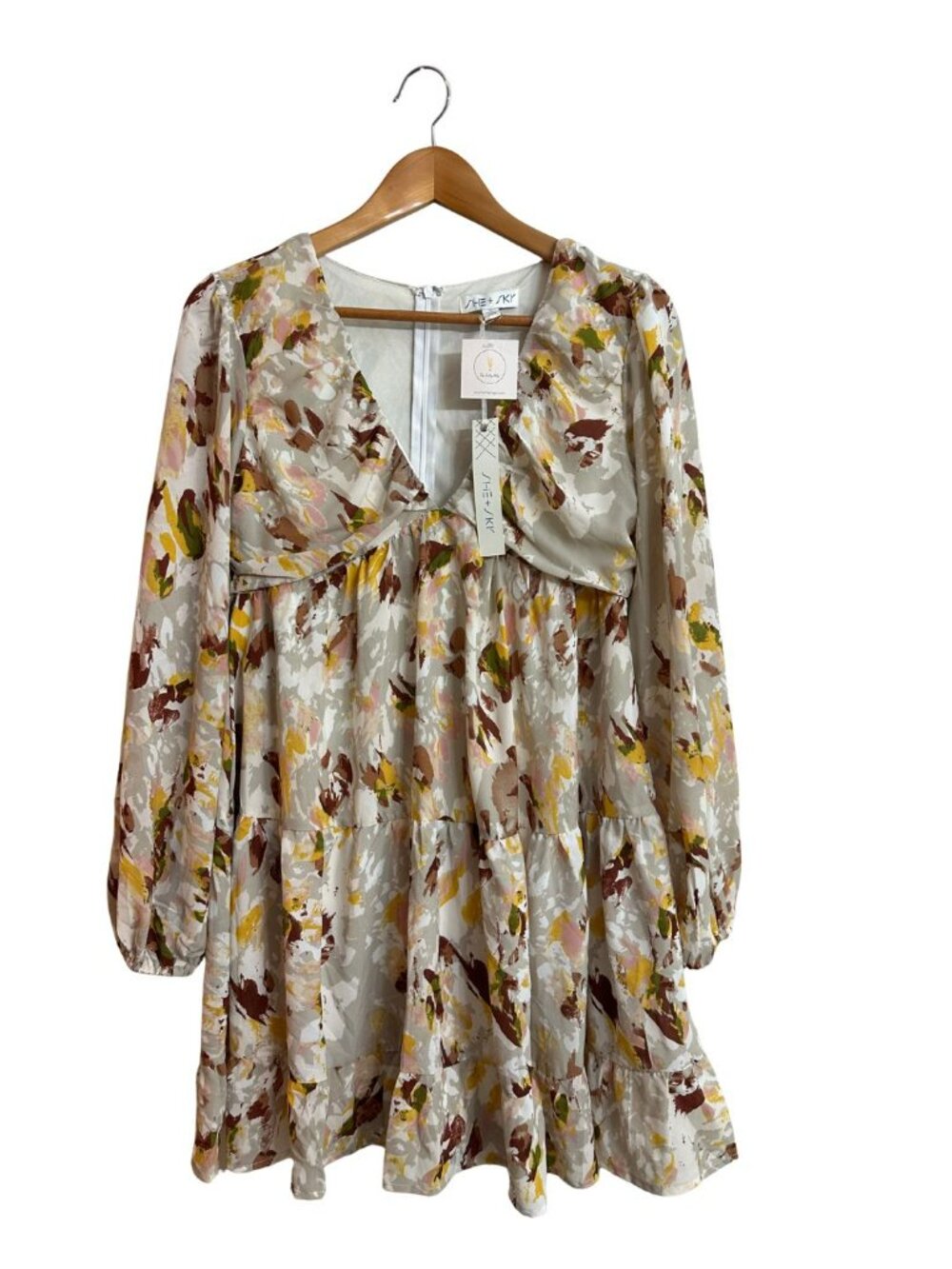 She + Sky NWT Floral Tiered Boho Mini Dress Romantic Cottagecore